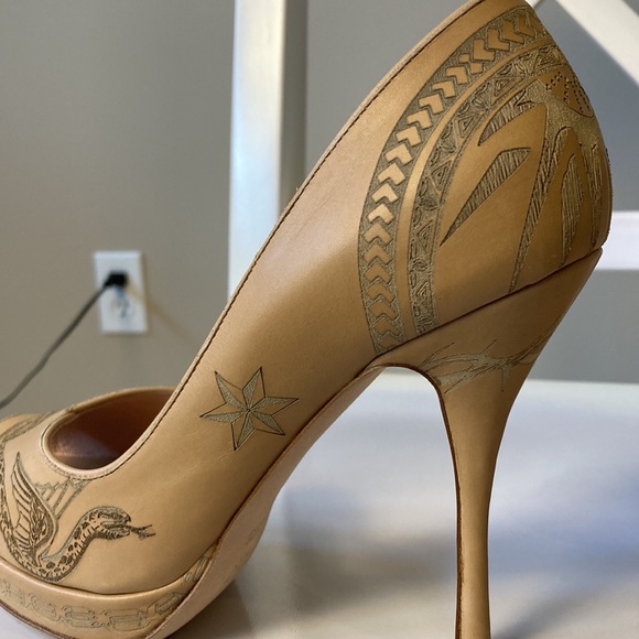 NWB Jean Paul Gaultier Embossed Leather Snake Heels Nude Platform Sandals 36.5 - Picture 10 of 16